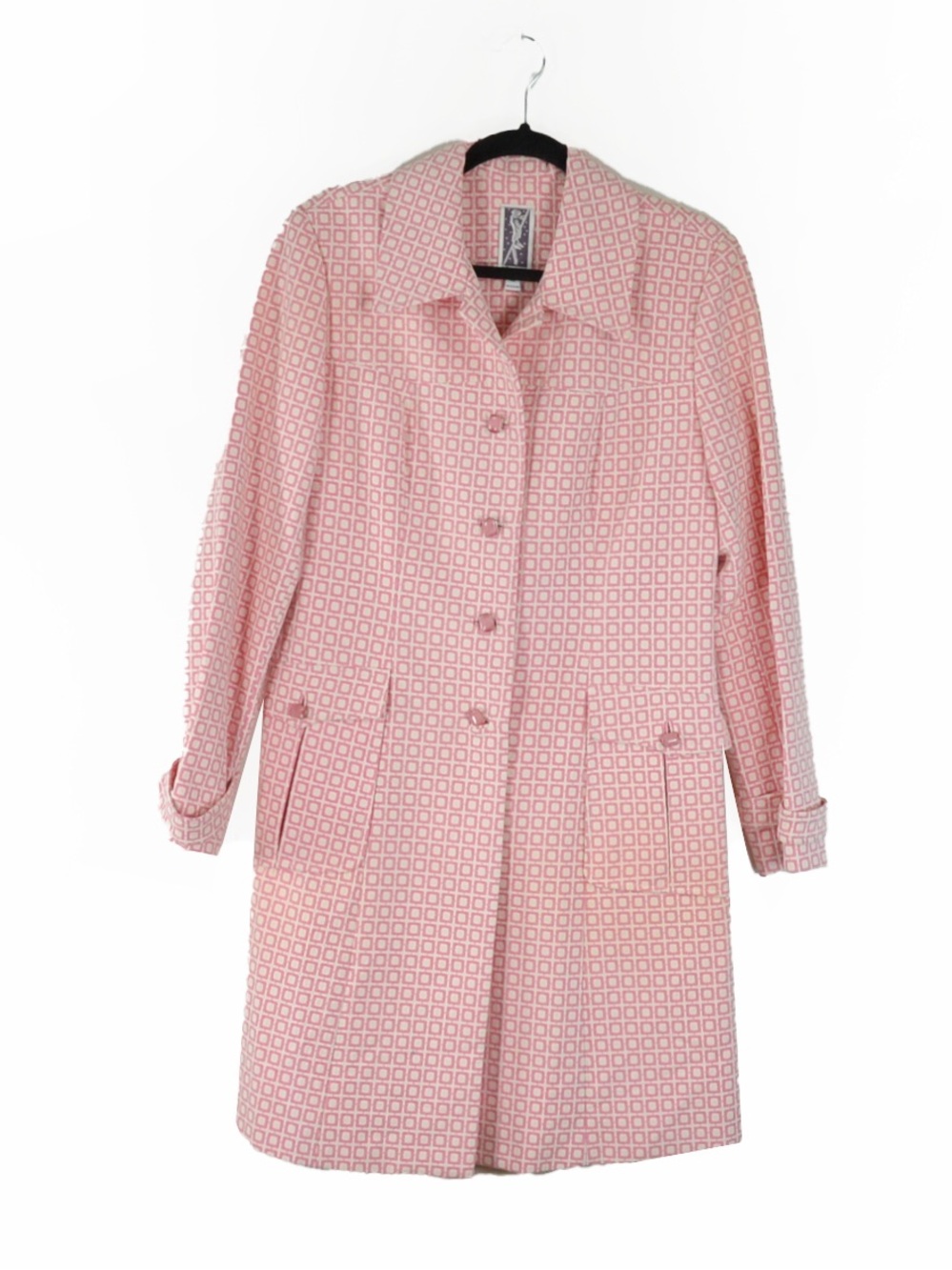 Vintage 90s Zelda New York Longline Jacket Coat Pink Geometric Duster Mod Retro